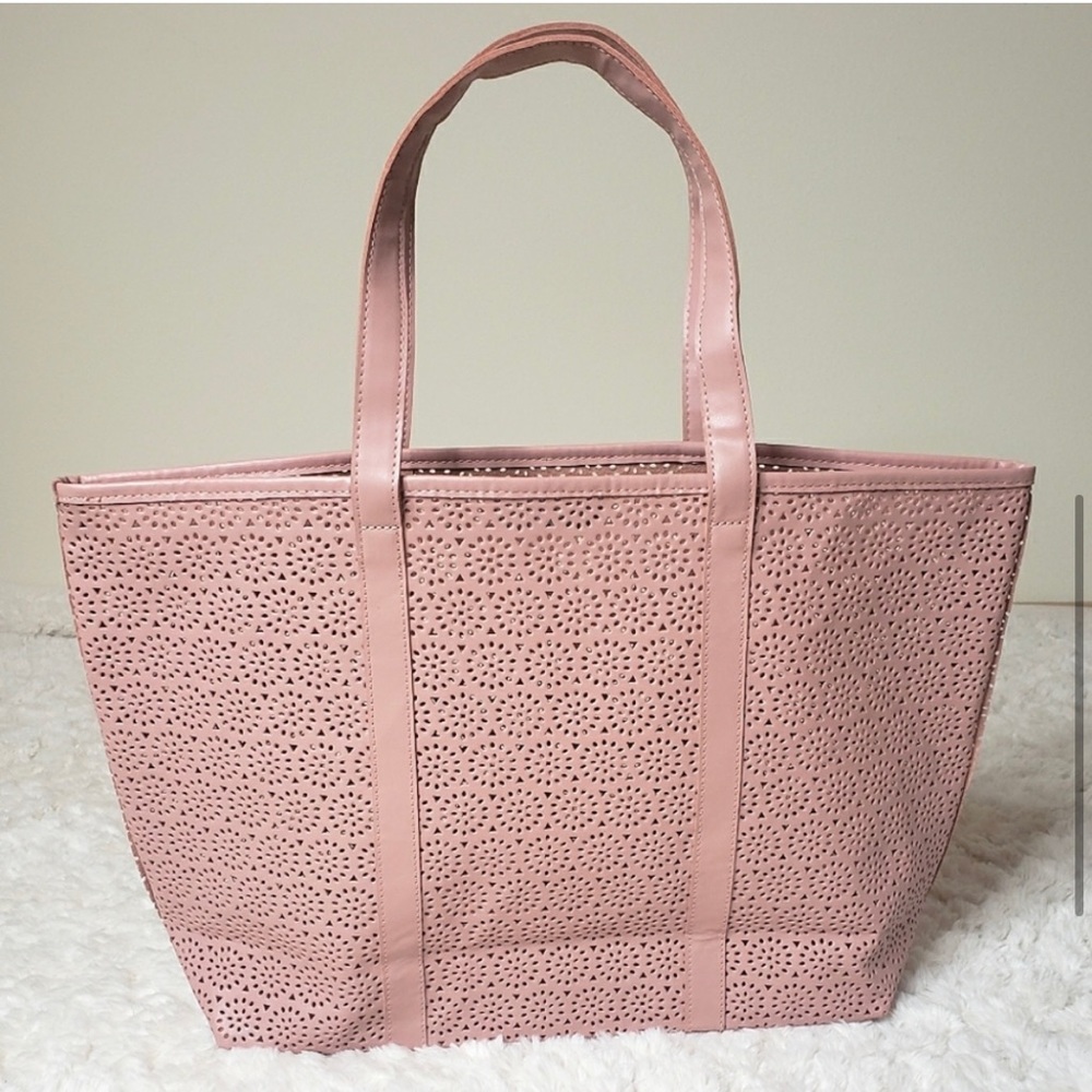 PUREOLOGY BLUSH PINK LAZER CUT SHOPPER CASUAL TOTE
